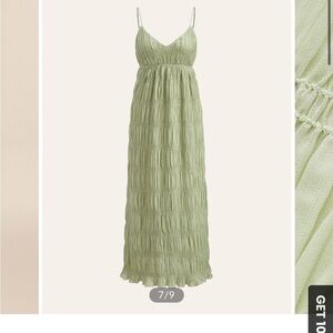 BRAND NEW Semi Sheer Strappy Pleated Green Sun Dresd